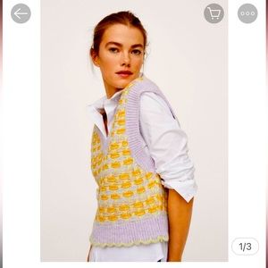 Mango, Waistcoat gofre, Purple and multi color, XS, Like new